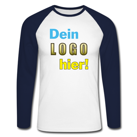 Männer Langarm Baseball T-Shirt von Fruit of the Loom - Beispiel-Logo - Weiß/Navy