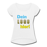 Frauen T-Shirt mit aufgerollten Ärmeln - Beispiel-Logo - Weiß