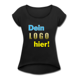 Frauen T-Shirt mit aufgerollten Ärmeln - Beispiel-Logo - Schwarz