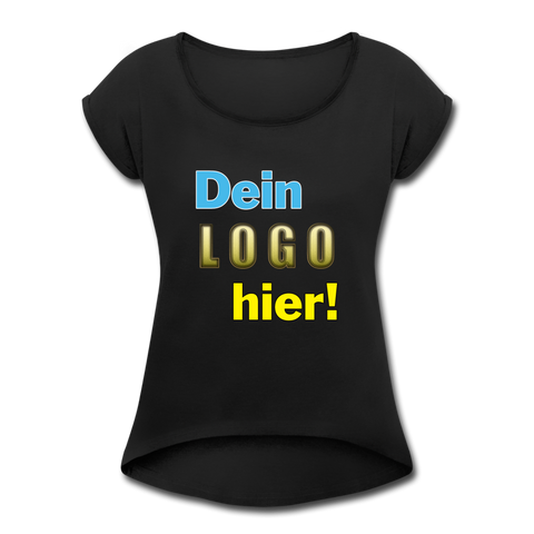 Frauen T-Shirt mit aufgerollten Ärmeln - Beispiel-Logo - Schwarz