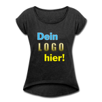 Frauen T-Shirt mit aufgerollten Ärmeln - Beispiel-Logo - Schwarz meliert