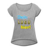 Frauen T-Shirt mit aufgerollten Ärmeln - Beispiel-Logo - Grau meliert