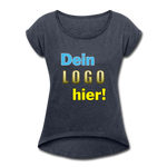 Frauen T-Shirt mit aufgerollten Ärmeln - Beispiel-Logo - Navy meliert