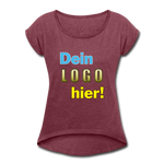 Frauen T-Shirt mit aufgerollten Ärmeln - Beispiel-Logo - Bordeauxrot meliert