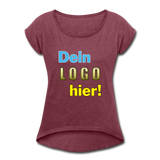 Frauen T-Shirt mit aufgerollten Ärmeln - Beispiel-Logo - Bordeauxrot meliert