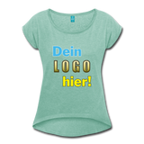 Frauen T-Shirt mit aufgerollten Ärmeln - Beispiel-Logo - Minze meliert