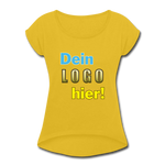 Frauen T-Shirt mit aufgerollten Ärmeln - Beispiel-Logo - Senfgelb