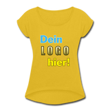 Frauen T-Shirt mit aufgerollten Ärmeln - Beispiel-Logo - Senfgelb