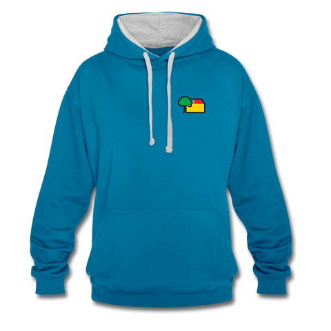 Unisex Kontrastfarbe Hoodie von AWDis Just Hoods - AKB-Logo - Pfauenblau/Grau meliert