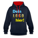 Unisex Kontrastfarbe Hoodie von AWDis Just Hoodes - Beispiel-Logo - Navy/Rot