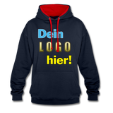 Unisex Kontrastfarbe Hoodie von AWDis Just Hoodes - Beispiel-Logo - Navy/Rot