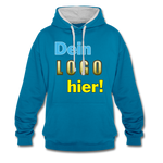 Unisex Kontrastfarbe Hoodie von AWDis Just Hoodes - Beispiel-Logo - Pfauenblau/Grau meliert