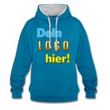 Unisex Kontrastfarbe Hoodie von AWDis Just Hoodes - Beispiel-Logo - Pfauenblau/Grau meliert