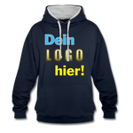 Unisex Kontrastfarbe Hoodie von AWDis Just Hoodes - Beispiel-Logo - Navy/Grau meliert