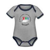 Baby Bio-Kurzarm-Kontrastbody - ADHSS-LOGO - Grau meliert/Navy