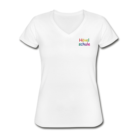 Klassisches Frauen-T-Shirt mit V-Ausschnitt von GILDAN - HVL-Logo - Weiß