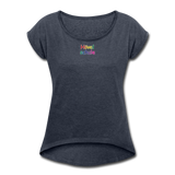 Frauen T-Shirt mit gerollten Ärmeln - HVL-Logo - Navy meliert