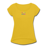 Frauen T-Shirt mit gerollten Ärmeln - HVL-Logo - Senfgelb